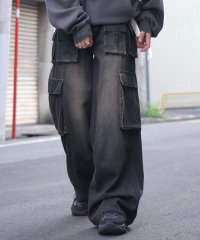 ILL‘S/イルズ ILL'S ヴィンテージメイク レトロライク Y2Kグランジ ケミカル加工 マルチポケットデニムカーゴパンツ/508352763