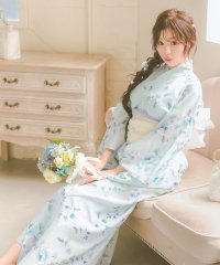 Retica/レティカ Retica 浴衣レディース セパレート浴衣 ベビーブルー ニュアンスフラワー 簡単 一人で着れる 3点セット (ゆかた羽織・ワンピース・兵児帯)/508353312