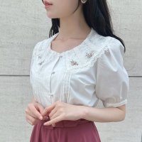 F.i.n.t/フィント F i.n.t 【洗える】ローズ刺繍チュールレース衿ブラウス/508353682