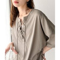 Classical Elf/クラシカルエルフ Classical Elf 《JaVaジャバコラボ》抜け感。綿100％ バックロゴプリント 胸元レースアップTシャツ(半袖)/508356927