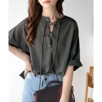Classical Elf/クラシカルエルフ Classical Elf 《JaVaジャバコラボ》抜け感。綿100％ バックロゴプリント 胸元レースアップTシャツ(半袖)/508356927