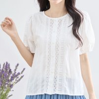 ica/アイカ ica トップス コットンブラウス レースブラウス シャツ ブラウス ピンタック レース コットン パフスリーブ ぽわん袖 半袖 フェミニン かわいい /508356948