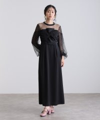 PourVous/プールヴー PourVous ミモレ丈&袖ありフォーマルパフスリーブ立体リボンビスチェシアー素材セレモニー結婚式二次会パーティードレスオケージョンドレス同窓会成/508358188