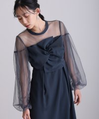 PourVous/プールヴー PourVous ミモレ丈&袖ありフォーマルパフスリーブ立体リボンビスチェシアー素材セレモニー結婚式二次会パーティードレスオケージョンドレス同窓会成/508358188
