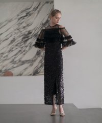 Leja/レジャ Leja チュールフリルオフショルダースパンコールIラインドレスワンピース2点セット美脚効果結婚式 パーティードレス 成人式 二次会 同窓会 お呼ばれ /508358258