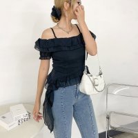 non-hedge/ノンヘッジ non－hedge シュシュ付きイレヘムフリルオフショルトップス/508358464