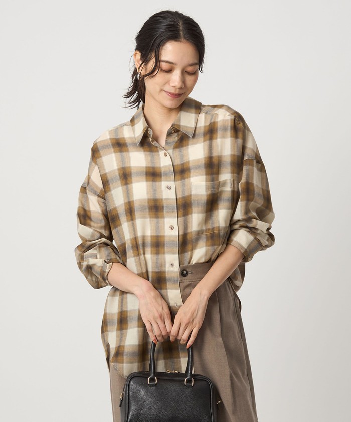 ブラウス シャツ 「size SHORTあり」シアー チェック シャツ レディース UNITED ARROWS green label relaxing｜[size SHORTあり]シアー