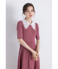 tocco closet/トッコクローゼット tocco closet 2WAYレース襟付きビジュー装飾プリーツニットワンピース/508360713