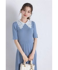 tocco closet/トッコクローゼット tocco closet 2WAYレース襟付きビジュー装飾プリーツニットワンピース/508360713