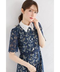 tocco closet/トッコクローゼット tocco closet 取り外し可能なフラワー刺繍ビジュー襟＆ベルト付きパール飾り釦カットワークレースワンピース/508360714