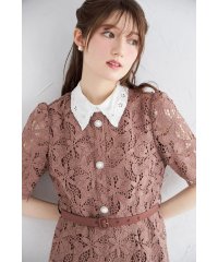 tocco closet/トッコクローゼット tocco closet 取り外し可能なフラワー刺繍ビジュー襟＆ベルト付きパール飾り釦カットワークレースワンピース/508360714