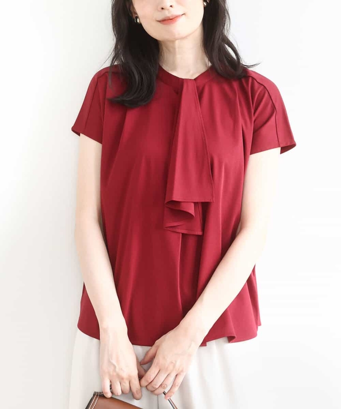 ラッフルタイデザインカットソー/接触冷感/洗える/WEB限定サイズ