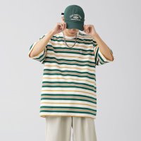At Marvelous/アットマーベラス At Marvelous Tシャツ 半袖 ボーダー ビッグシルエット メンズ ユニセックス 夏 韓国ファッション ストリート レトロ カジュア/508363206