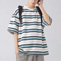 At Marvelous/アットマーベラス At Marvelous Tシャツ 半袖 ボーダー ビッグシルエット メンズ ユニセックス 夏 韓国ファッション ストリート レトロ カジュア/508363206