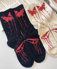 aimoha/アイモハ aimoha 【MOSOX】ペイントバタフライモチーフリブクルーソックス/508367711