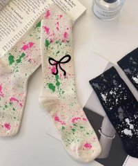 aimoha/アイモハ aimoha 【MOSOX】細リボン×ペイントスプラッシュリブクルーソックス/508367714
