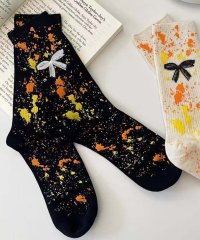 aimoha/アイモハ aimoha 【MOSOX】幅広リボン×ペイントスプラッシュリブクルーソックス/508367715
