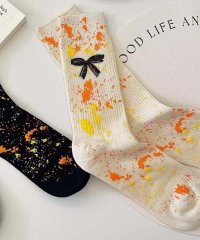 aimoha/アイモハ aimoha 【MOSOX】幅広リボン×ペイントスプラッシュリブクルーソックス/508367715