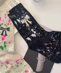 aimoha/アイモハ aimoha 【MOSOX】リボン×ペイントスプラッシュリブクルーソックス/508367716
