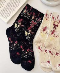aimoha/アイモハ aimoha 【MOSOX】リボン×ペイントスプラッシュリブクルーソックス/508367716