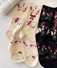 aimoha/アイモハ aimoha 【MOSOX】リボン×ペイントスプラッシュリブクルーソックス/508367716