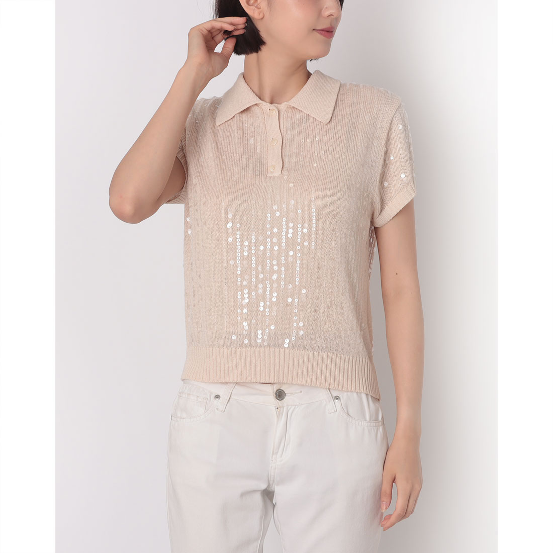 経典 リナシメント RINASCIMENTO スパンコールポロニットTOPS トップス