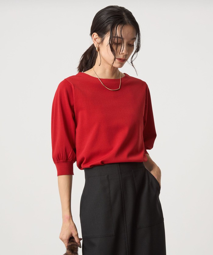 【美品】グリーンレーベルリラクシング フォルム ニット プルオーバー レッド フォルムスリーブ ニット プルオーバー －ウォッシャブル