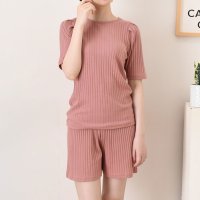 REAL STYLE/リアルスタイル REAL STYLE ルームウェア セットアップ レディース 夏 涼しい 半袖 ショートパンツ 可愛い 韓国 リブ トップス ボトムス 上下セッ/508369811