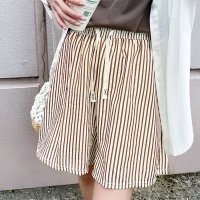 REAL STYLE/リアルスタイル REAL STYLE ショートパンツ ルームウェア レディース 長め 膝上 夏 涼しい キュロット ボトムス ストライプ シアサッカー ゆったり/508369880
