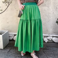 REAL STYLE/リアルスタイル REAL STYLE スカート ロング ミモレ 夏 レディース ティアード フレア Aライン ポケット ウエストゴム ロゴ プリント 体型カバー/508369886