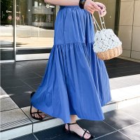 REAL STYLE/リアルスタイル REAL STYLE スカート ロング ミモレ 夏 レディース ティアード フレア Aライン ポケット ウエストゴム ロゴ プリント 体型カバー/508369886