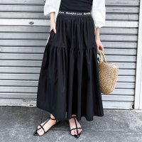 REAL STYLE/リアルスタイル REAL STYLE スカート ロング ミモレ 夏 レディース ティアード フレア Aライン ポケット ウエストゴム ロゴ プリント 体型カバー/508369886