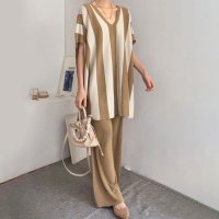 REAL STYLE/リアルスタイル REAL STYLE セットアップ レディース 春 夏 秋 半袖 カジュアル ワイドパンツ ニット 大きいサイズ ズボン トップス ボトムス 上/508369890
