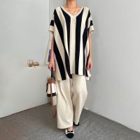REAL STYLE/リアルスタイル REAL STYLE セットアップ レディース 春 夏 秋 半袖 カジュアル ワイドパンツ ニット 大きいサイズ ズボン トップス ボトムス 上/508369890