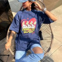 REAL STYLE/リアルスタイル REAL STYLE Tシャツ レディース 半袖 5分袖 ゆったり 綿 コットン 夏 カットソー トップス 白 黒 ネイビー カジュアル イラス/508369903