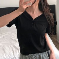 REAL STYLE/リアルスタイル REAL STYLE カットソー レディース 半袖 夏 薄手 涼しい 無地 ヘンリーネック Vネック トップス Tシャツ きれいめ おしゃれ オ/508369905