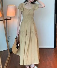 Lace Ladies/レースレディース Lace Ladies スクエアネック フレア袖 シャーリング ティアード ロング ワンピース/508370086