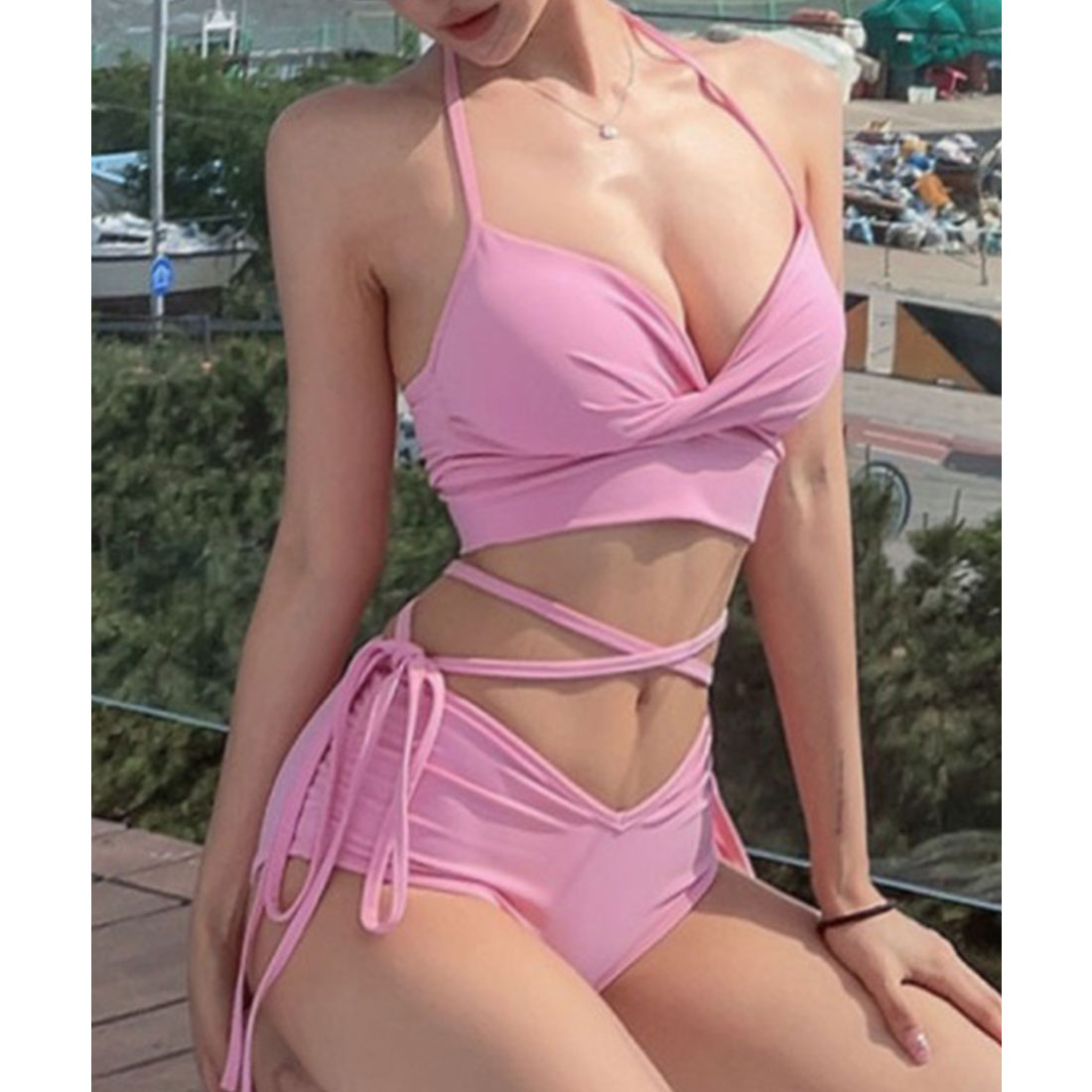 ドレス 水着 ロング バックレス タイダイ ストライプ セクシー ホルターネック レディース 楽天市場】ホルターネック ストライプビキニ 体系カバー 4点
