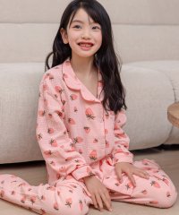 TeddyShop/テディショップ Teddyshop キッズ 長袖ダブルガーゼ仕立てのパイピング総柄ルームウェア 上下2点セット/508372597