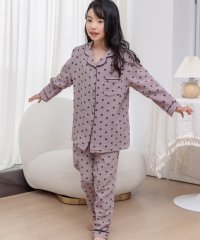 TeddyShop/テディショップ Teddyshop キッズ 長袖ダブルガーゼ仕立てのパイピング総柄ルームウェア 上下2点セット/508372597