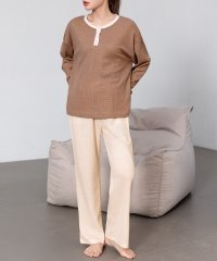 TeddyShop/テディショップ Teddyshop レディース 長袖ワッフル仕立てバイカラー配色ルームウェア 上下2点セット/508372598