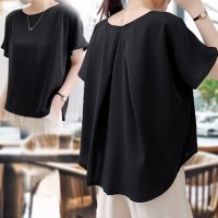 ica/アイカ ica シャツ ブラウス プルオーバー ノーカラー バックタック テールカット 涼しい 薄手 シフォン 半袖 オフィス カジュアル ビジネス OL ナチ/508372674