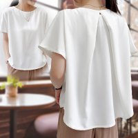ica/アイカ ica シャツ ブラウス プルオーバー ノーカラー バックタック テールカット 涼しい 薄手 シフォン 半袖 オフィス カジュアル ビジネス OL ナチ/508372674