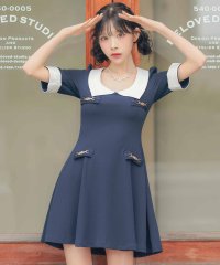 Tika/ティカ Tika キャバドレス [韓国ドレス] 襟付き 袖あり バイカラー フレアミニドレス (Sサイズ～Lサイズ) (緩苺/キャバドレス着用)/508372695