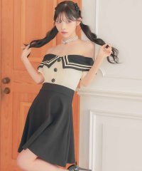 Tika/ティカ Tika キャバドレス[韓国ドレス] 襟付き セーラーカラー オフショルダー バイカラー 切り替え フレアミニドレス (Sサイズ～Lサイズ)/508372696
