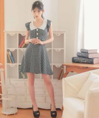 Tika/ティカ Tika キャバドレス[韓国ドレス] 襟付き ノースリーブ フリル袖 千鳥格子柄 フレアミニドレス (Sサイズ～Lサイズ)/508372697