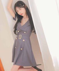 Tika/ティカ Tika キャバドレス[韓国ドレス] 袖あり 五部袖 ホワイトレース 襟付き テーラード ダブルボタン ウエストベルト フレアミニドレス (Sサイズ～L/508372700