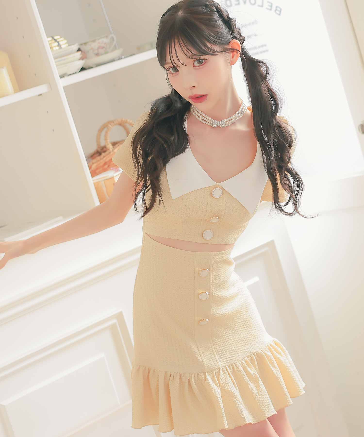 ティカ Tika キャバドレス[韓国ドレス] 襟付き 半袖 ボタン