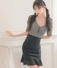 Tika/ティカ Tika キャバドレス [韓国ドレス] 襟付き 袖あり 五部袖 ギンガムチェック柄 切り替え ギャザー 裾フリル タイトミニドレス (Sサイズ～Lサイズ/508372704