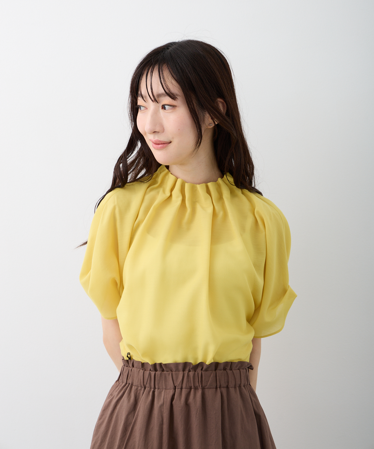 ダブルフェーストーキョー Doubleface Tokyo ハイネックゴムギャザードルマンブラウス【日本製】 （ネイビー） Doubleface tokyo｜ハイネックゴムギャザーブラウス | Rakuten